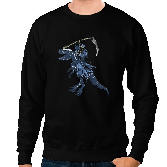 Dinosaur Dino Grim Reaper Death Riding Dinosaur T Rex Halloween 1 Sweatshirts
