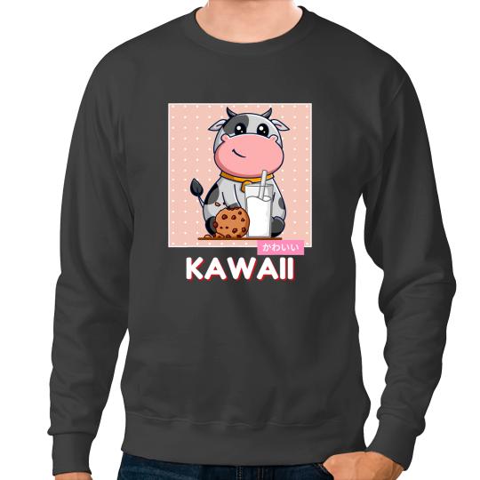 Cattle Cow Kawaii Cute Cow Cookie And Milk Kawaii Aesthetic 597 Sweatshirts