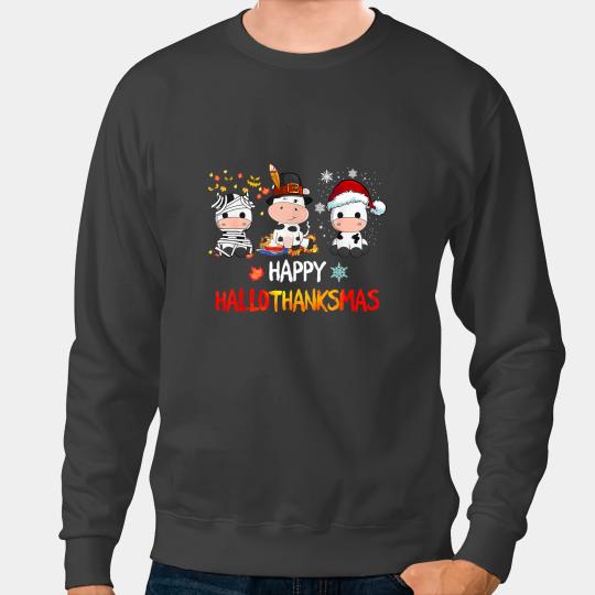 Cattle Cow Santa Happy HalloThanksMas Costume Thanksgiving xmass 238 Sweatshirts