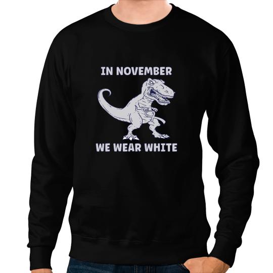 Dinosaur Dino Cute Dinosaur White Ribbon Lung Cancer Awareness Product Sweatshirts