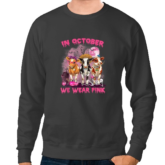 Cattle Cow In October We Wear Pink Cow Pumpkin Breast Cancer Halloween 19 Sweatshirts
