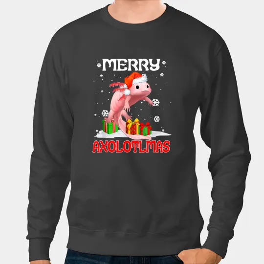 Axolotls Animals Salamander Santa Hat Merry Axolotlmas Cute Mexican Axolotls 46Axo Sweatshirts