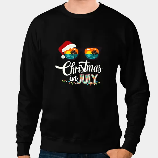 Christmas in July Santa Hat Sunglasses Hawaii Summer Sweatshirts