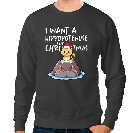 Cat Paws I Want A Hippopotenuse For Christmas Cute Hippo And Cat 99 Sweatshirts