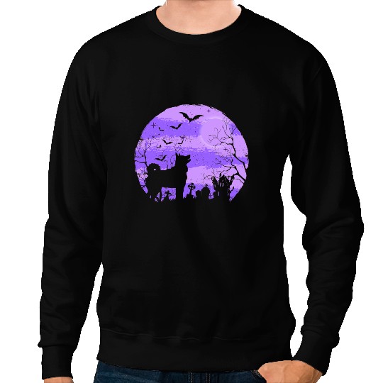 Halloween Norwegian Elkhound Creepy Moon Haunted House Bats 1 Sweatshirts