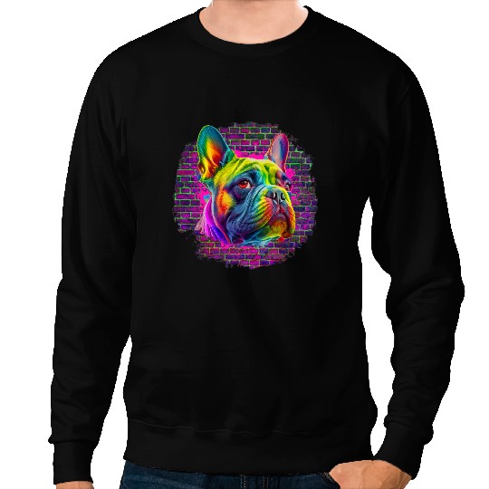 Frenchie Dog Colorful French Bulldog Dog Pop Art Bricks 2 French Bulldog Sweatshirts
