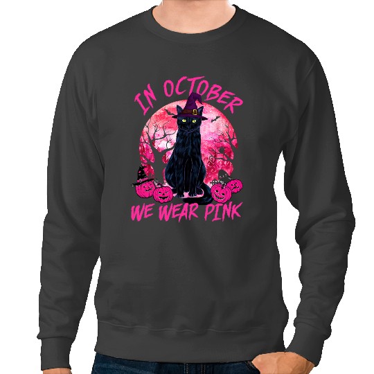 black cats Paws BC In October We Wear Pink Cat Pumpkin Breast Cancer Halloween 93 Sweatshirts
