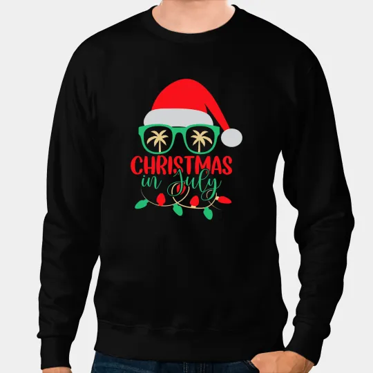 Christmas In July Santa Hat Sunglasses Summer Celebration 4 Sweatshirts