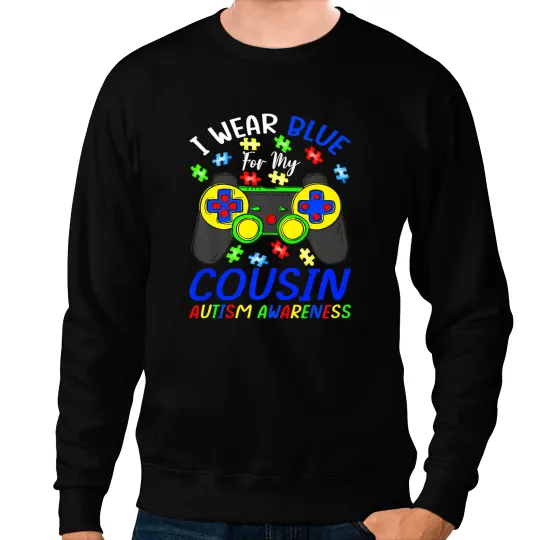 Autistic I Wear Blue For Cousin Kids Video Game Autism Awareness Sweatshirts