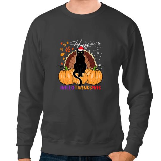 black cats Paws Santa Hat Happy Hallothanksmas Pumpkin Season 99 Sweatshirts