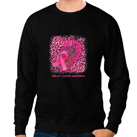 Hockey Gift Leopard Pink Out Ice Hockey Tackle Breast Cancer Awareness 3 Sweatshirts