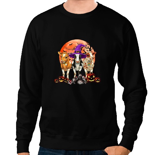 Cattle Cow Three Cow Mummy Witch Pumpkin Halloween Costume Cow Farmer 7 Sweatshirts