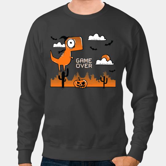 Dinosaur Dino Game Over Halloween Orange Dinosaur and Pumpkin Sweatshirts