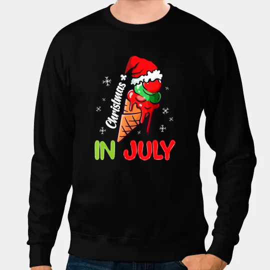 Christmas In July Funny Icecream Santa Hat Summer Vacation 3 Sweatshirts