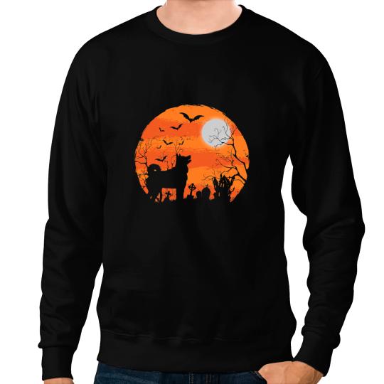 Halloween Norwegian Elkhound Creepy Moon Haunted House Bats Sweatshirts