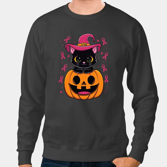 black cats Paws BC Womens Cat Witch Pink Ribbon Breast Cancer Awareness Halloween 21 Sweatshirts