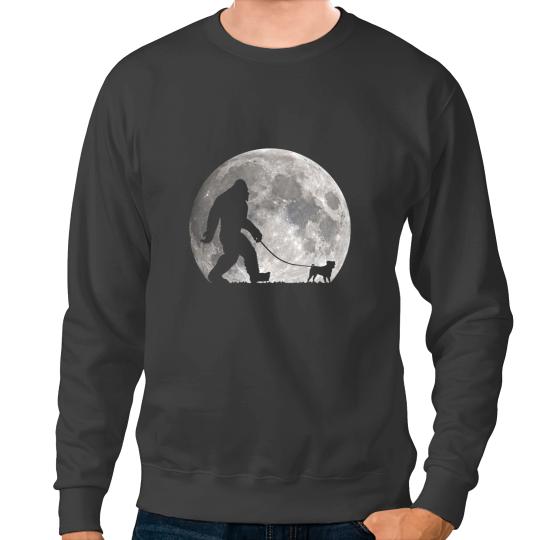 bigfoots Walking Pug Dog Moon Sasquatch Sweatshirts