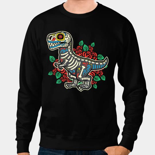 Dinosaur Dino Trex Sugar Skull Dia De Muertos Mexican Halloween Dinosaur Sweatshirts