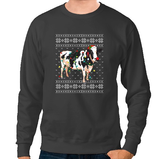 Cattle Cow Santa Hat Christmas Light Ugly Christmas Sweater 492 Sweatshirts