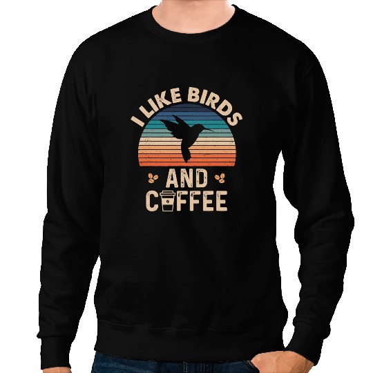 CF Coffee I Like Birds and Coffee Retro Sunset Birding Birdwatching 2 Sweatshirts