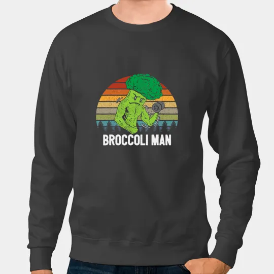 Broccoli Man Green Vegetable Veggie Fitness Workout Retro Sweatshirts