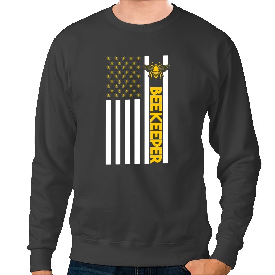 Bee Beekeeping USA Flag Apiary Honey Lover Beekeeping Graphic Beekeeper Sweatshirts