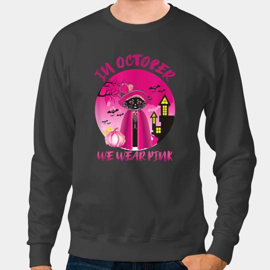 black cats Paws In October We Wear Pink Happy Halloween 2142 Sweatshirts