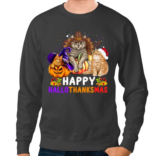 Cat Paws Happy HalloThanksMas Halloween Christmas Lover 161 Sweatshirts