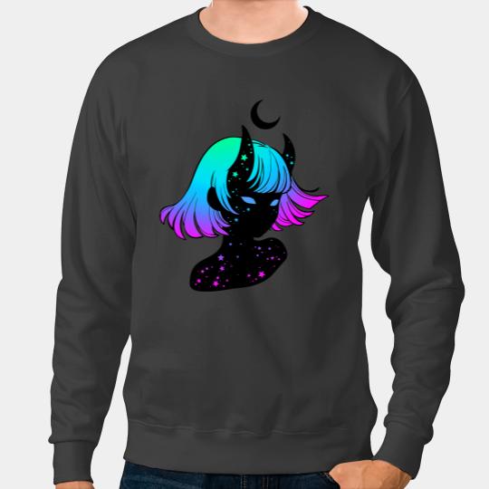 Astronauts Space Devil Girl Horns Rainbow Hair Cosmic Moon Fairy Emo Sweatshirts