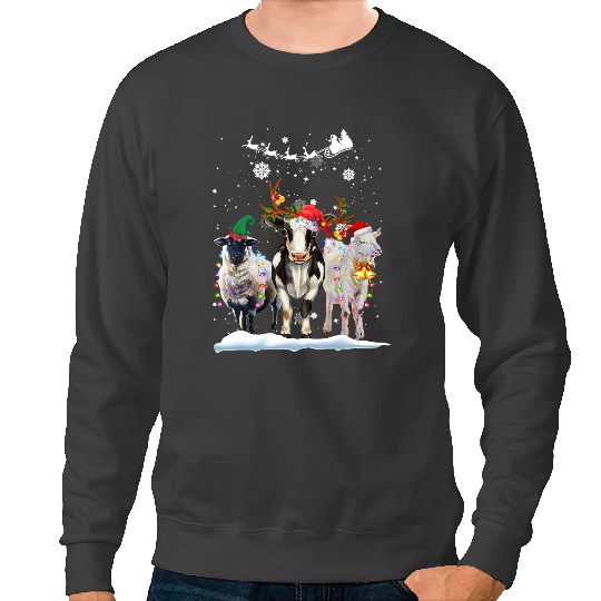 Cattle Cow Farm Animal Christmas Tree Sheep Cow Goats Reindeer Lights 66 Sweatshirts