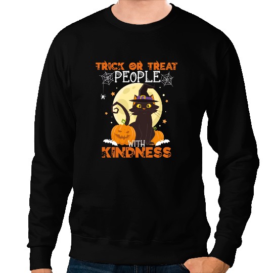 black cats Paws Kitty Trick Or Treat People With Kindness Halloween Costume 334 Sweatshirts