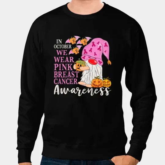 In October We Wear Pink Halloween Cute Pumpkins Mini Gnomes Sweatshirts