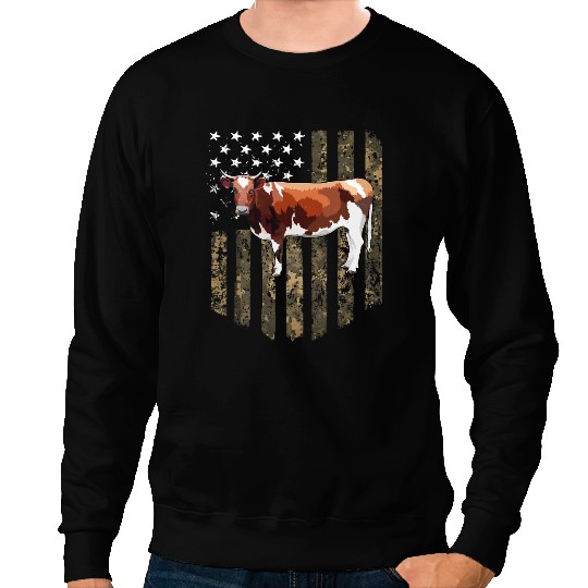Cattle Cow Camo American Flag Brown White Cow 4th Of July Farm Animal 239 Sweatshirts