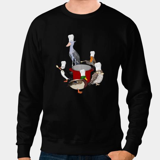 Cute Owl Shoebill Robin Owl Puffin Mallard Kitchen Chef Cooking Birds Sweatshirts