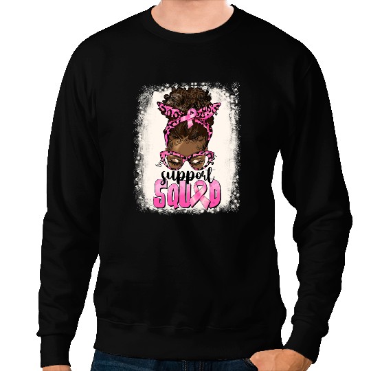 BC Cute Afro Messy Bun Breast Cancer Support Squad Cancer Sweatshirts