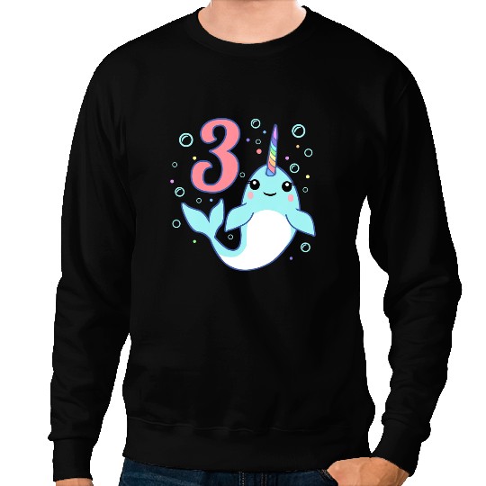Narwhal Lover Kids 3 Year Old 3rd Unicorns Narwhal Undersea Birthday Boys Girls Sweatshirts