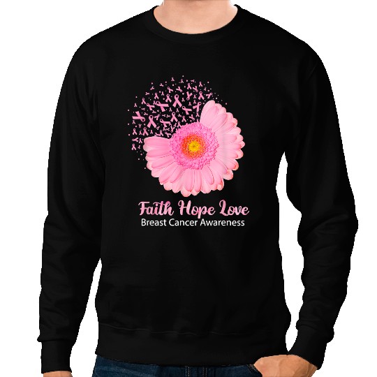 BC Faith Hope Love Breast Cancer Awareness Ribbon Flower Fitted Cancer Sweatshirts