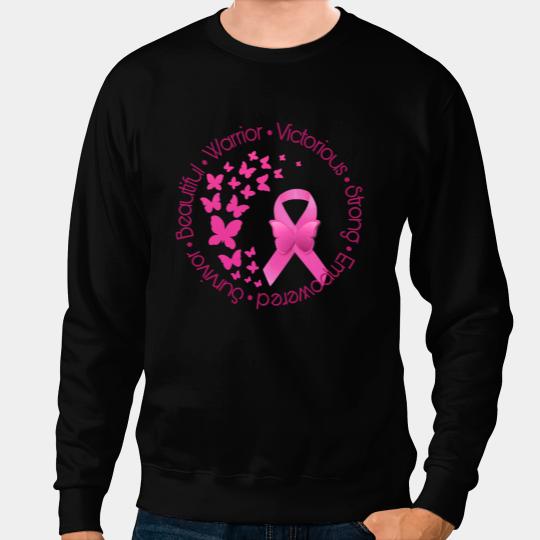 BC Breast Cancer Pink Ribbon Butterflies Warrior Strong Fitted Cancer Sweatshirts