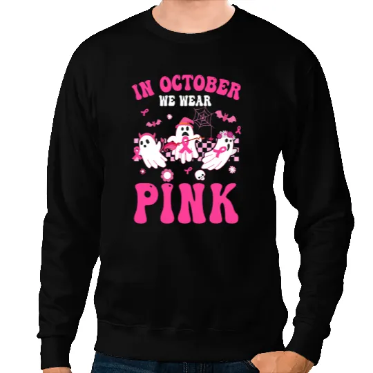 BC Groovy Wear Pink Breast Cancer Warrior ghosts Halloween 38 Cancer Sweatshirts