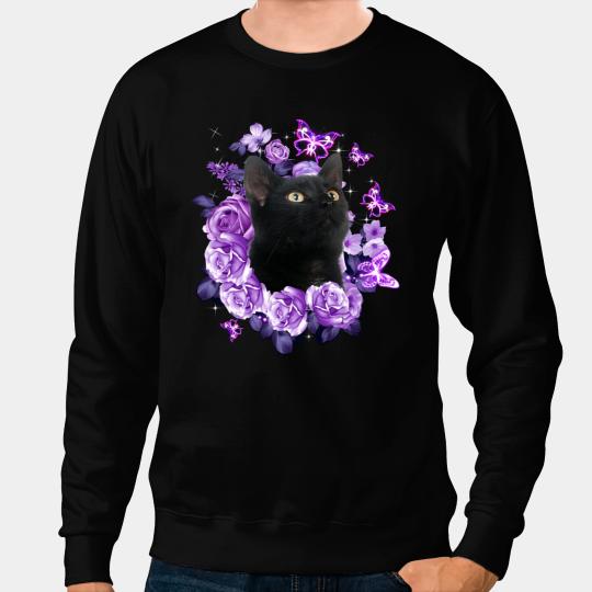 black cats Paws Flower Violet Rose Flower Sweatshirts