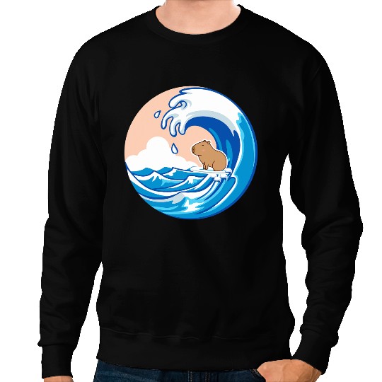 capybaras Lover Wave capybaras Surfing Funny Capibara Animal Lover Novelty Sweatshirts