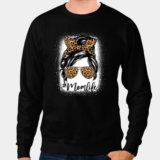 Messy Bun Mom Leopard Messy Hair Bun Moms Life Cool Cheetah 1 Sweatshirts