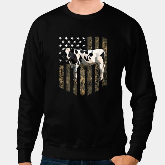 Cattle Cow Camo American Flag Black White Cow 4th Of July Farm Animal 258 Sweatshirts