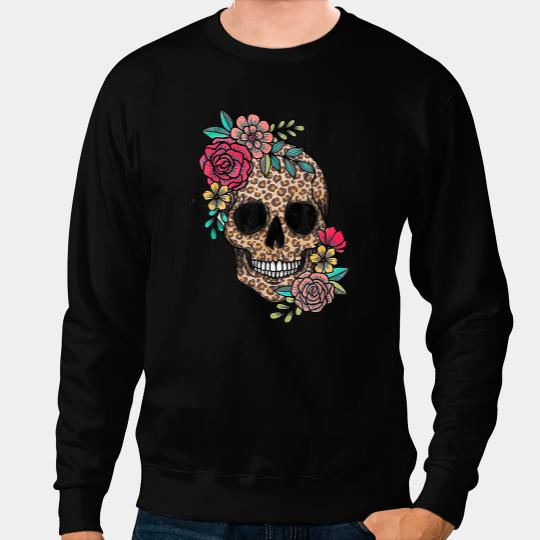 Loves Skull Flower Leopard Cheetah Skull Print Girl Women Sweatshirts