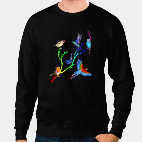 Colorful Tree Parakeet Hummingbird Chickadee Parrot Bird Sweatshirts