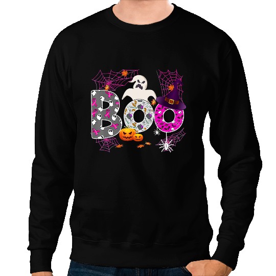 BC Breast Cancer Awareness ghosts Halloween Ribbon Boo Fitted Cancer Sweatshirts