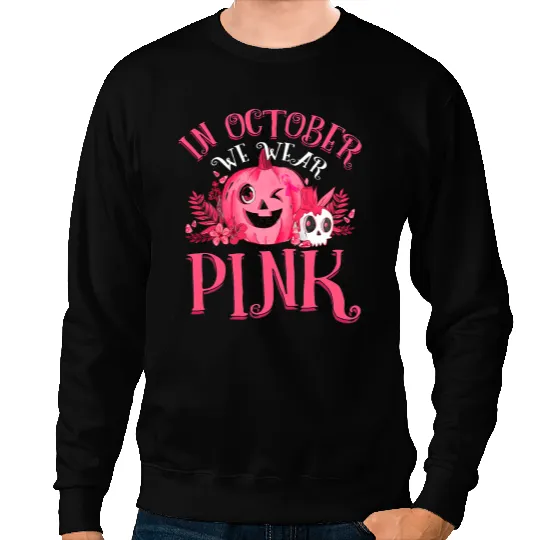 BC In October We Wear Pink Breast Cancer Pumpkin Halloween 2 Cancer Sweatshirts