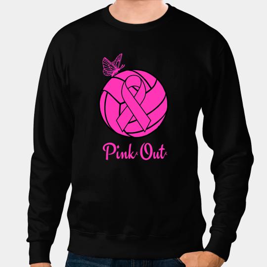 Volleyball Gift Breast Cancer Pink Out Volleyball Pink Ribbon Butterfly Sweatshirts