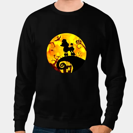 Poodle Dog Scary And Moon Funny Halloween custom dogs lover Sweatshirts