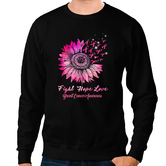 BC Breast Cancer Pink Sunflower Ribbon Love Hope Faith Fitted Cancer Sweatshirts